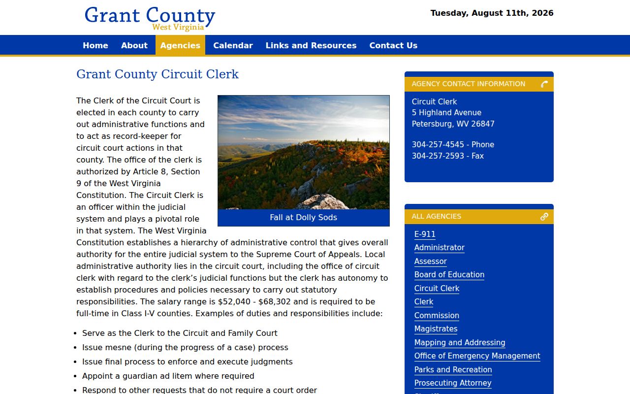 Grant County Circuit Clerk official felony court file information