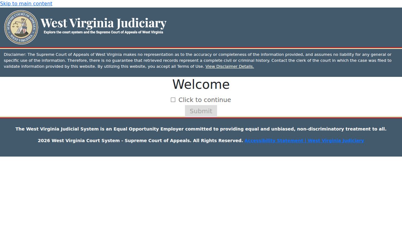 West Virginia Magistrate Record Search acknowledgment and inquiry form