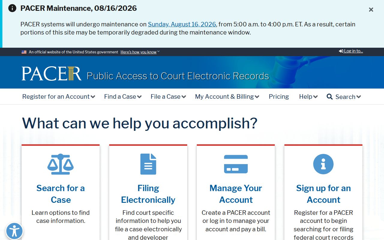 Federal PACER criminal court record access for Grant County